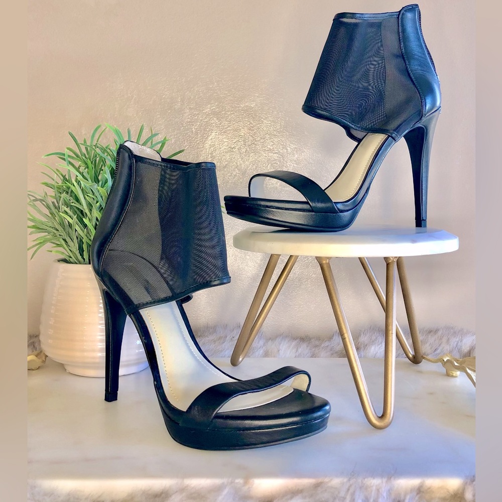 BCBG Gerbera Black Mesh Ankle Cuff Stiletto, 7.5M